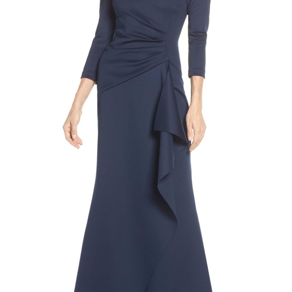 ELIZA J BLUE Techno Scuba Pleat Evening DRESS GOWN - Picture 4 of 9